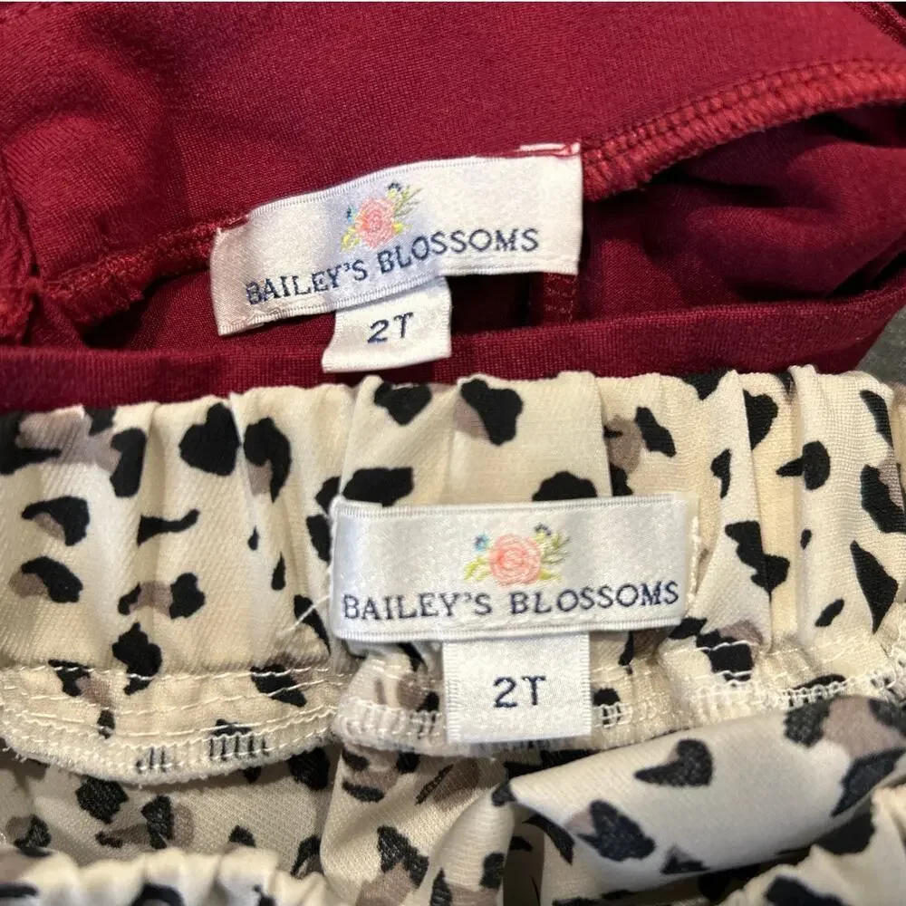 Bailey’s Blossoms Mock Neck Leotard & Leopard Skirt Set Toddler Girl 2T